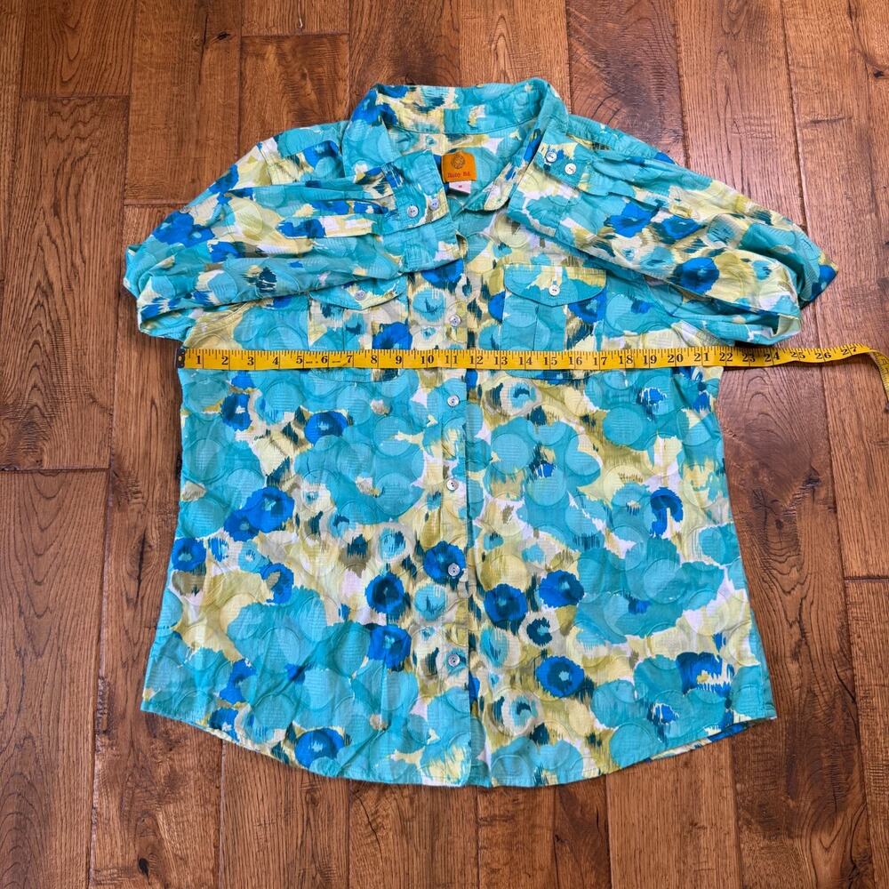Ruby Rd Shirt Blue Green Floral Eyelet Button Up Top Long Sleeve Womens Sz 18 - Picture 4 of 5